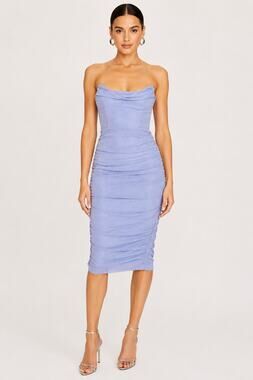 Strapless Ruched Midi Dress in Periwinkle
